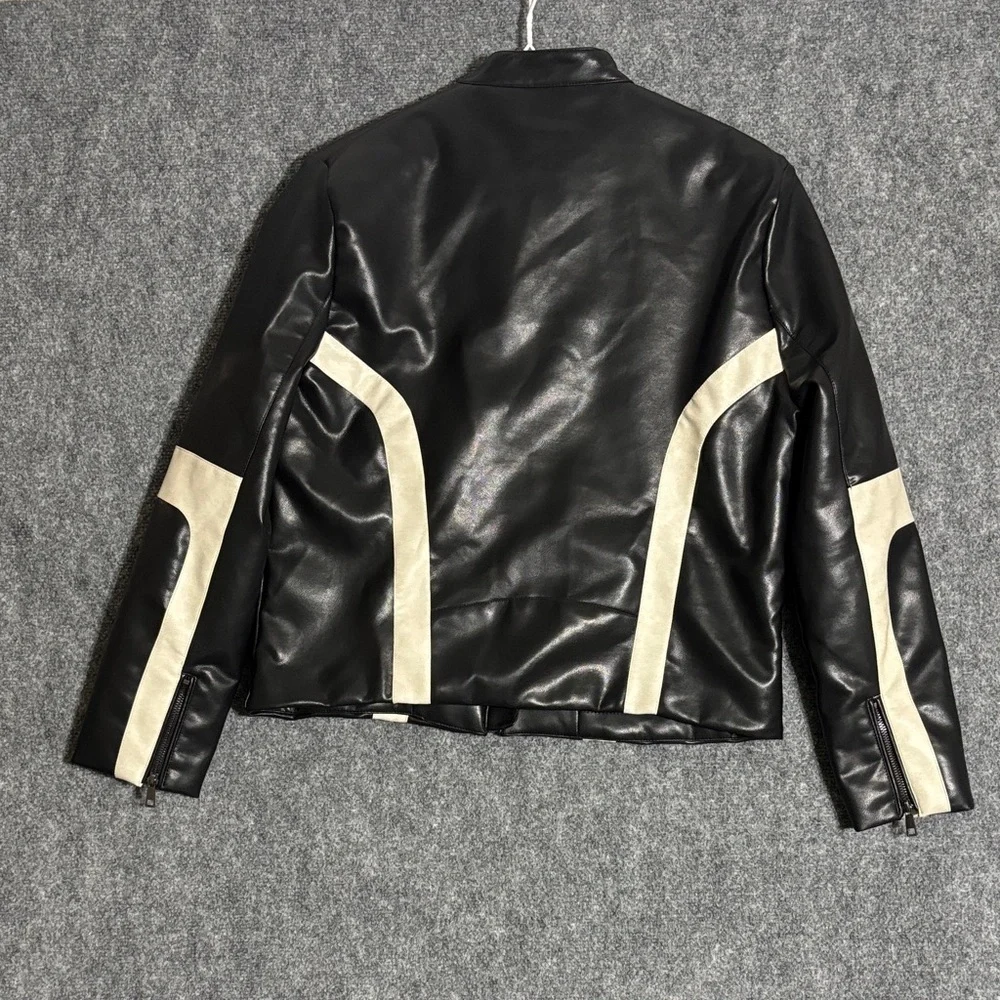 Cotton On Black and Cream Leather Jacket